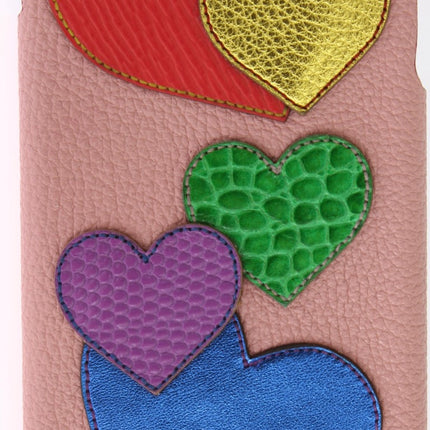 Cover per telefono chic in pelle rosa con cuore impreziosito