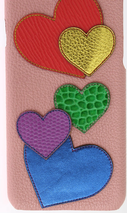 Cover per telefono chic in pelle rosa con cuore impreziosito