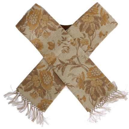 Elegant Beige Gold Jacquard Stole Scarf