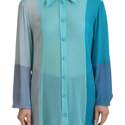 Blue Collar Long Sleeve Blouse Silk Top