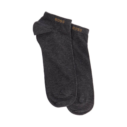 Boss low-cut gray and white socks with gold logo and brown band