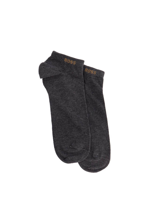 Boss low-cut gray and white socks with gold logo and brown band