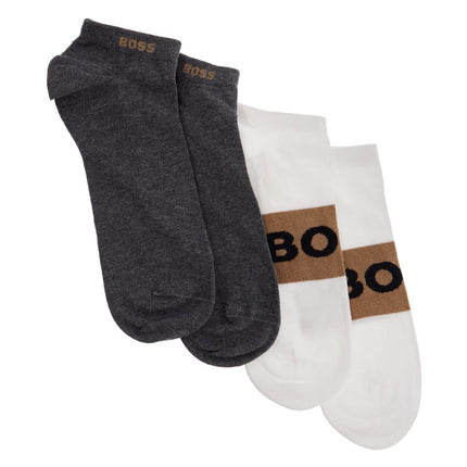 Boss low-cut gray and white socks with gold logo and brown band