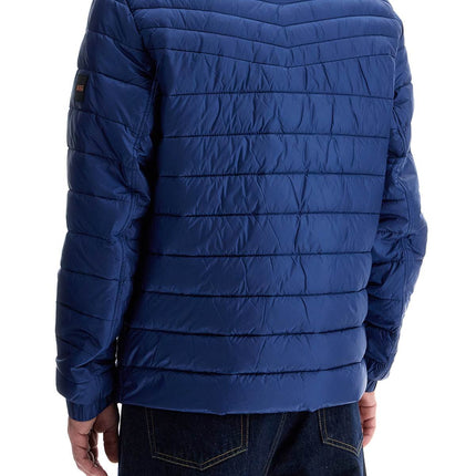 Boss lightweight jacket with horizontal blue stripes and high collar zip