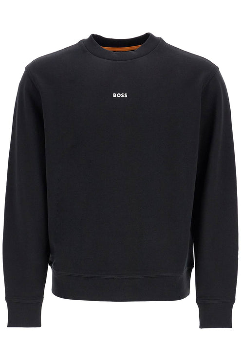 Boss men's black cotton sweatshirt with long sleeves and round neck