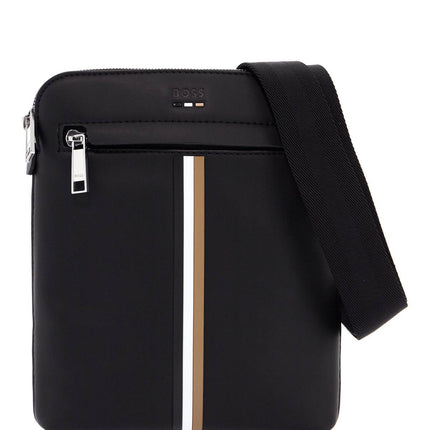 Boss black envelope bag with white and brown stripes