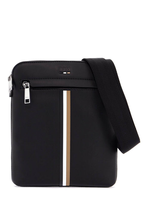 Boss black envelope bag with white and brown stripes