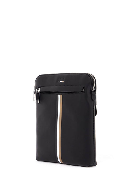 Boss black envelope bag with white and brown stripes