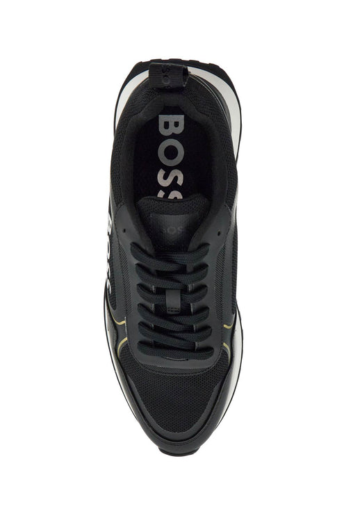 Boss sneakers jonah runn merbl nere con dettagli oro e suola in gomma