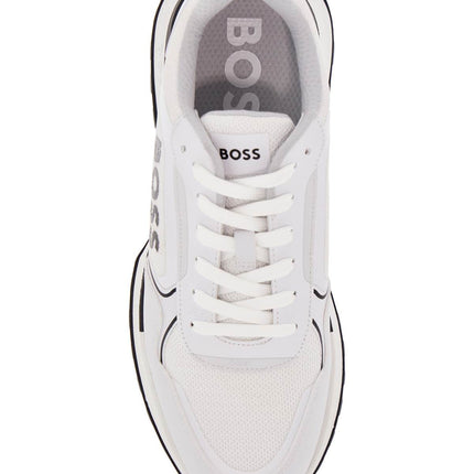 Boss white sneakers with black details and tank sole for men