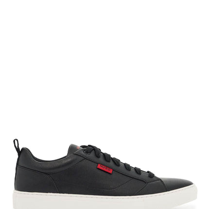 Hugo men's minimalist black sneakers with rubber sole and red logo