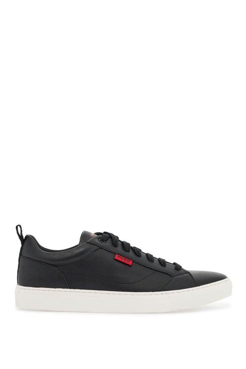 Hugo men's minimalist black sneakers with rubber sole and red logo