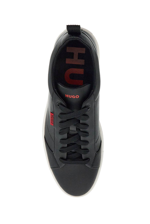 Hugo men's minimalist black sneakers with rubber sole and red logo