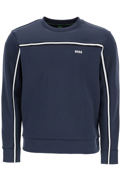 Boss men's dark blue round neck sweatshirt with long sleeves and embroidered logo