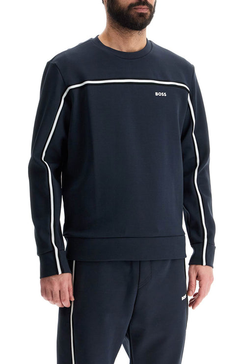 Boss men's dark blue round neck sweatshirt with long sleeves and embroidered logo