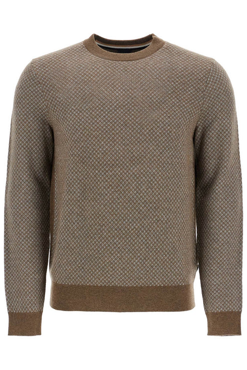 Boss slim fit diamond pattern green wool and cotton sweater