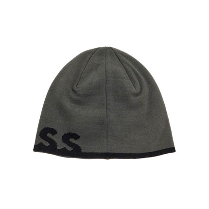 Boss elegant dark gray wool and acrylic beanie with contrasting logo