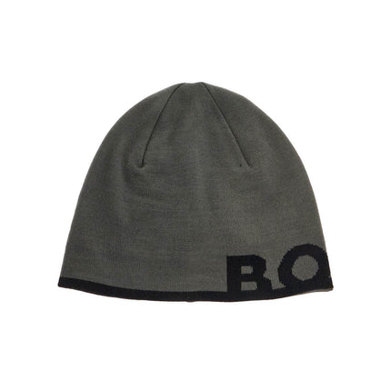 Boss elegant dark gray wool and acrylic beanie with contrasting logo