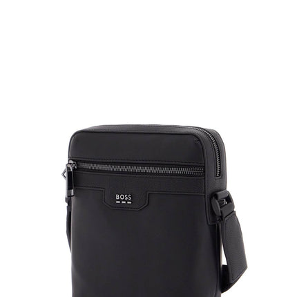 Boss jareth black synthetic shoulder bag with zip for office and travel