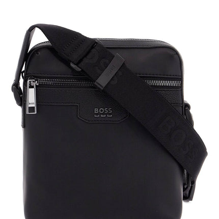 Boss jareth black synthetic shoulder bag with zip for office and travel