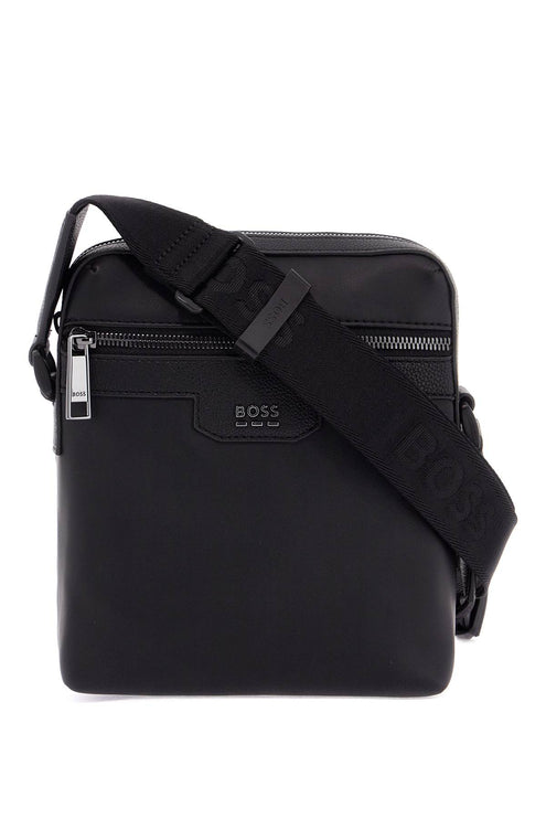 Boss jareth black synthetic shoulder bag with zip for office and travel