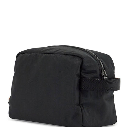 Boss black minimalist travel beauty case in eco-leather with zip