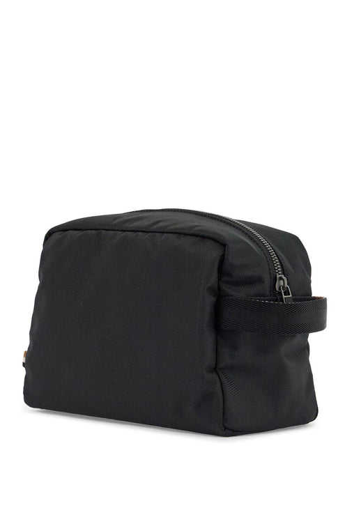 Boss black minimalist travel beauty case in eco-leather with zip