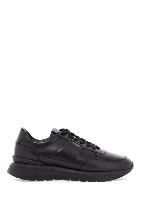 Boss black leather minimalist sneakers with leather sole jace_runn_bu