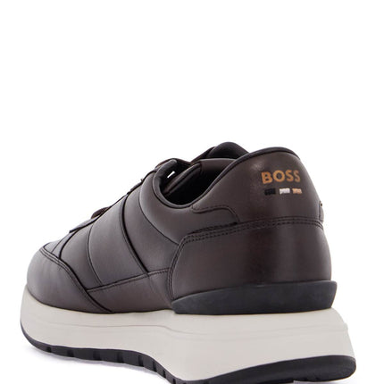 Boss men's dark brown leather sneakers with rubber sole jace_runn_bu