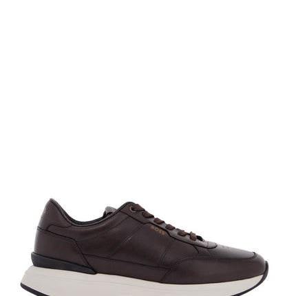 Boss men's dark brown leather sneakers with rubber sole jace_runn_bu