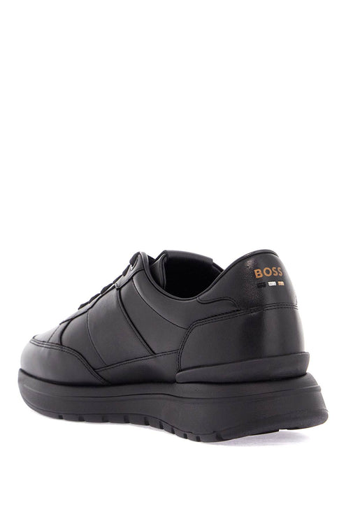 Boss black leather minimalist sneakers with leather sole jace_runn_bu