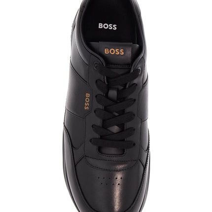 Boss black leather minimalist sneakers with leather sole jace_runn_bu