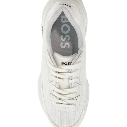 Boss white cotton void_runn_ltny sneakers with hook-and-loop closure