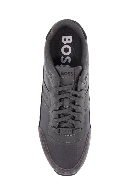 Boss sneakers parkour-l_runn_rsmx grigio scuro tessuto e suede