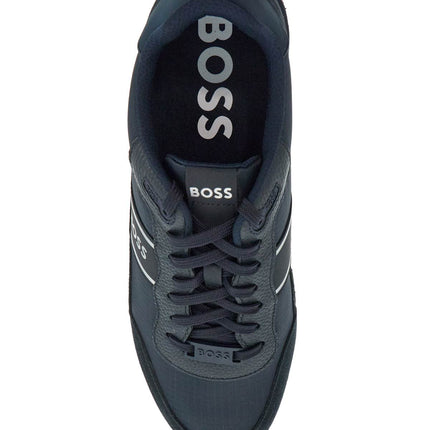 Boss men's sneakers in technical fabric and dark blue suede with rubber sole