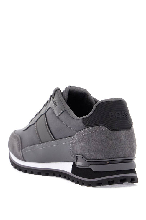 Boss sneakers parkour-l_runn_rsmx grigio scuro tessuto e suede