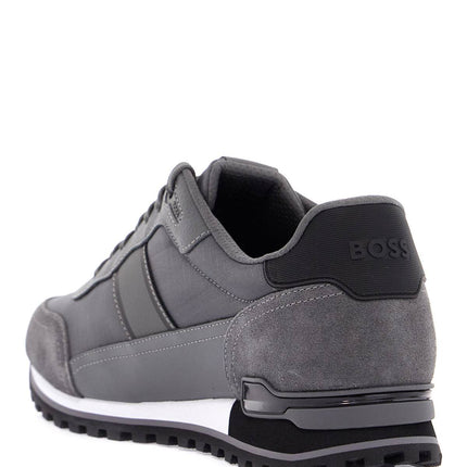 Boss sneakers parkour-l_runn_rsmx grigio scuro tessuto e suede