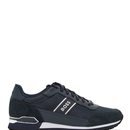 Boss men's sneakers in technical fabric and dark blue suede with rubber sole