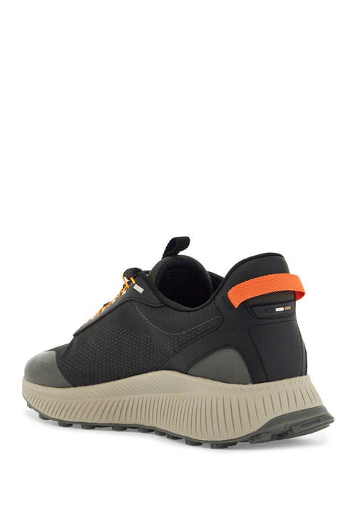 Boss dark grey breathable sneakers with orange details ttnm evo_runn_rsgtx