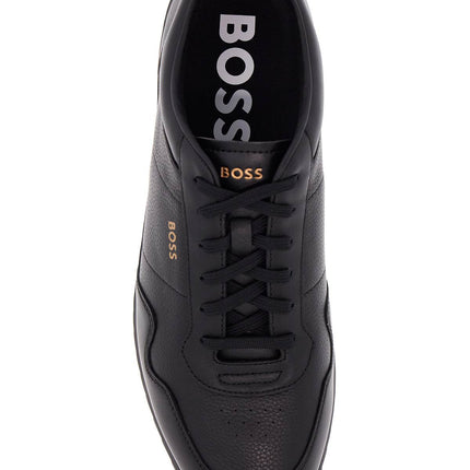 Boss men's black leather minimalist sneakers zayn_lowp_lttb