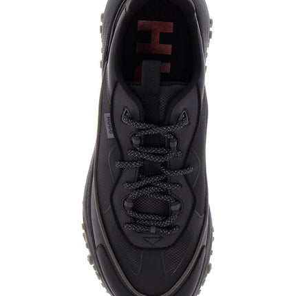 Hugo men's black sneakers with rubber sole and mixed materials