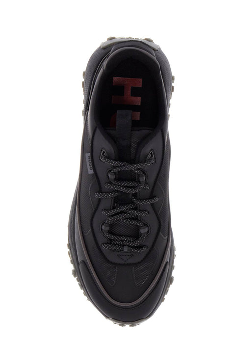 Hugo men's black sneakers with rubber sole and mixed materials