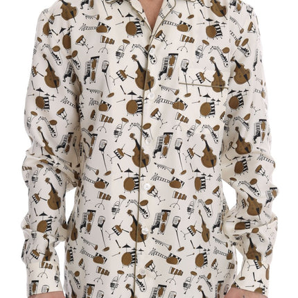 Chemise masculine décontractée en soie exclusive - motif de jazz