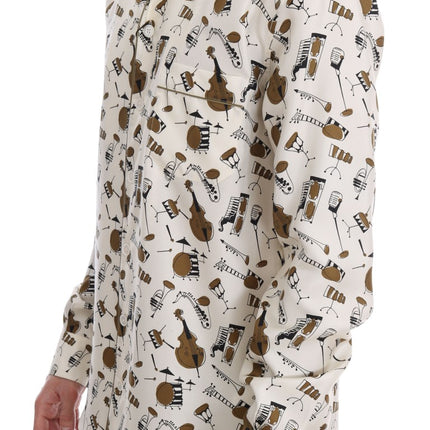 Chemise masculine décontractée en soie exclusive - motif de jazz