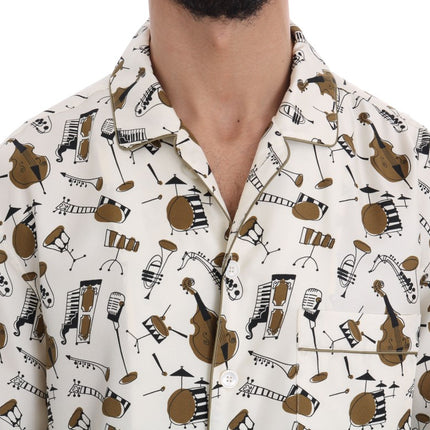 Chemise masculine décontractée en soie exclusive - motif de jazz