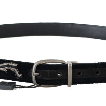 Elegant Black Cotton-Leather Men's Belt