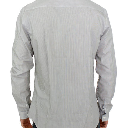 Chic Gray Striped Cotton Casual Shirt