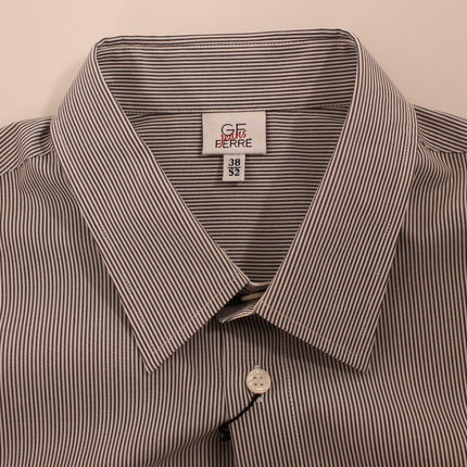 Chic Gray Striped Cotton Casual Shirt