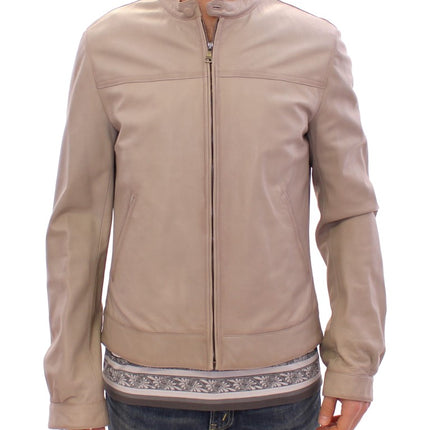 Elegant Beige en cuir beige veste en peau d'agneau