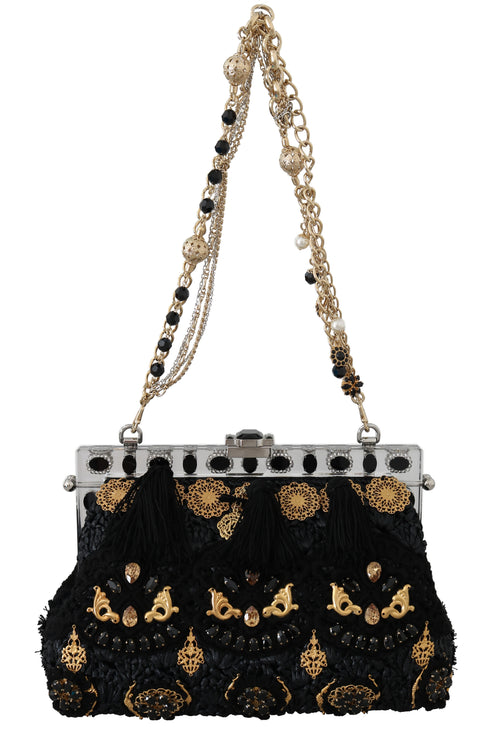 Black Tassel Gold Baroque Crystal Evening Clutch